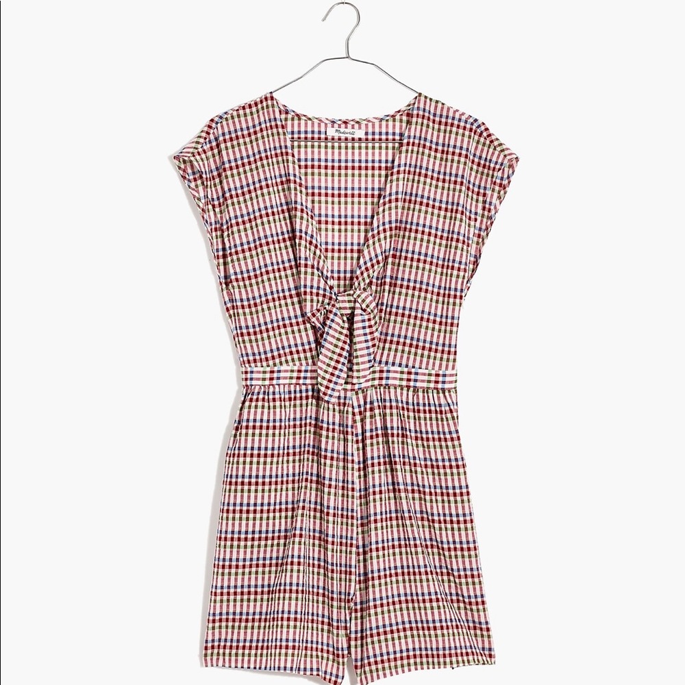 Madewell Gingham Tie-Front Cutout Romper - size 4